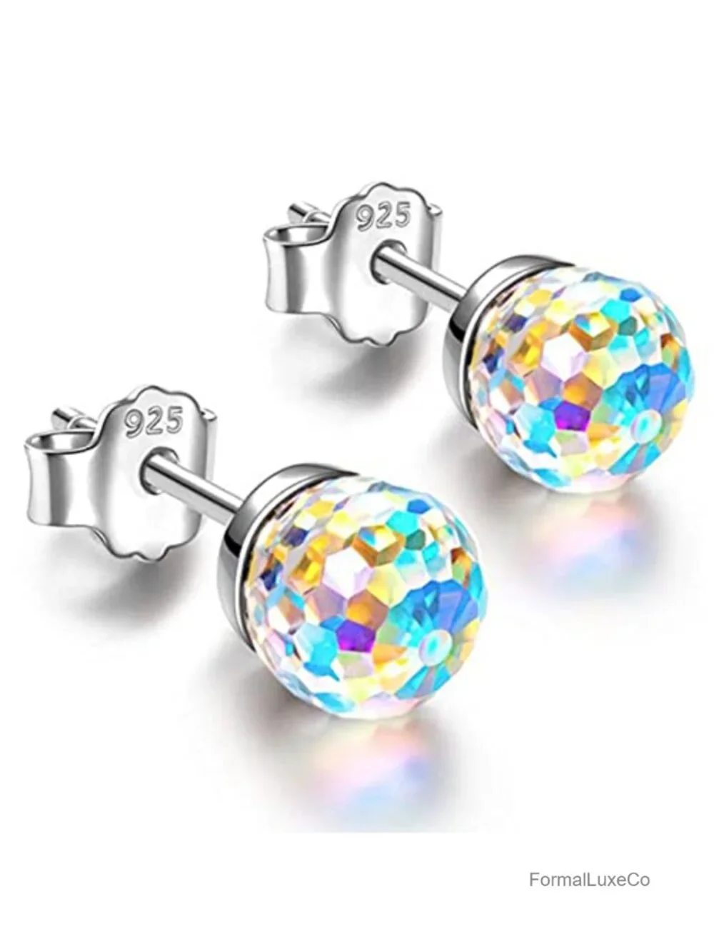 Austrian Crystal Disco Ball Stud Earrings for Women - Iridescent Aurora